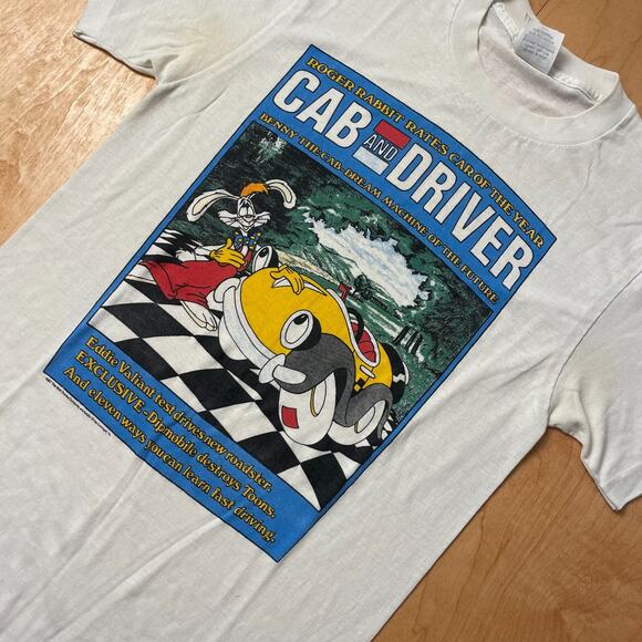 Vintage 90s Rodger Rabbit Cartoon Cab and Driver Medium WhiteT-Shirt - Picture 3 of 10